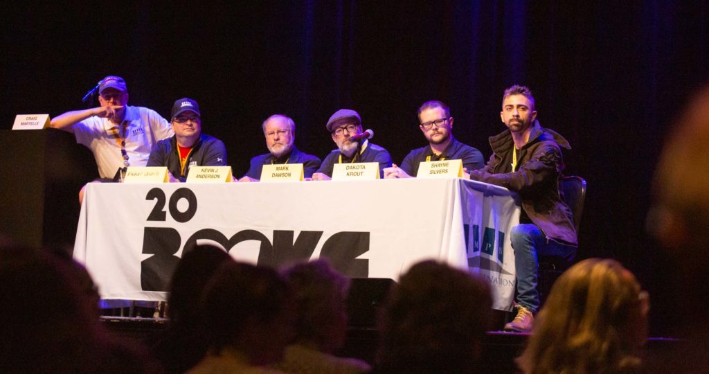 Craig Martelle, Michael Anderle, Kevin J. Anderson, Mark Dawson, Dakota Krout & Shayne Silvers during the final panel at 20Books Vegas